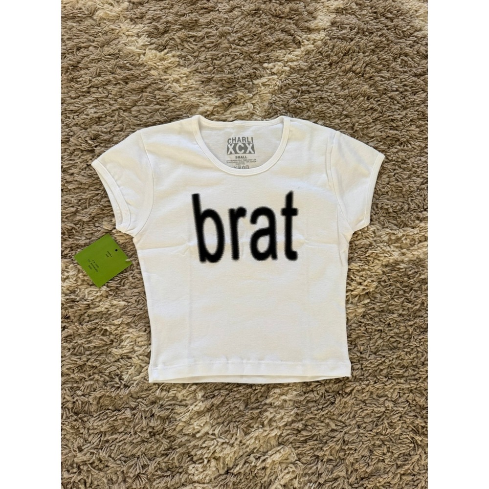 Charli XCX Brat Album White Baby Tee Crop Top Small